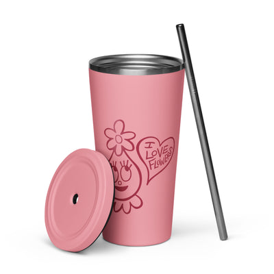 Foofa "I Love Flowers!" 20oz Tumbler with Lid & Straw