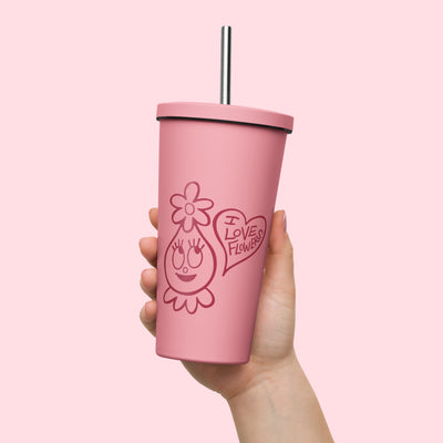 Foofa "I Love Flowers!" 20oz Tumbler with Lid & Straw