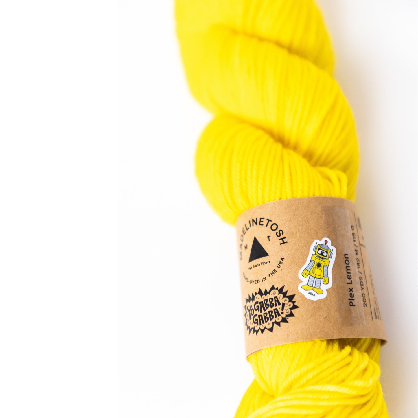 Yo Gabba Gabba! Plex Lemon Yarn Skein by Madelinetosh