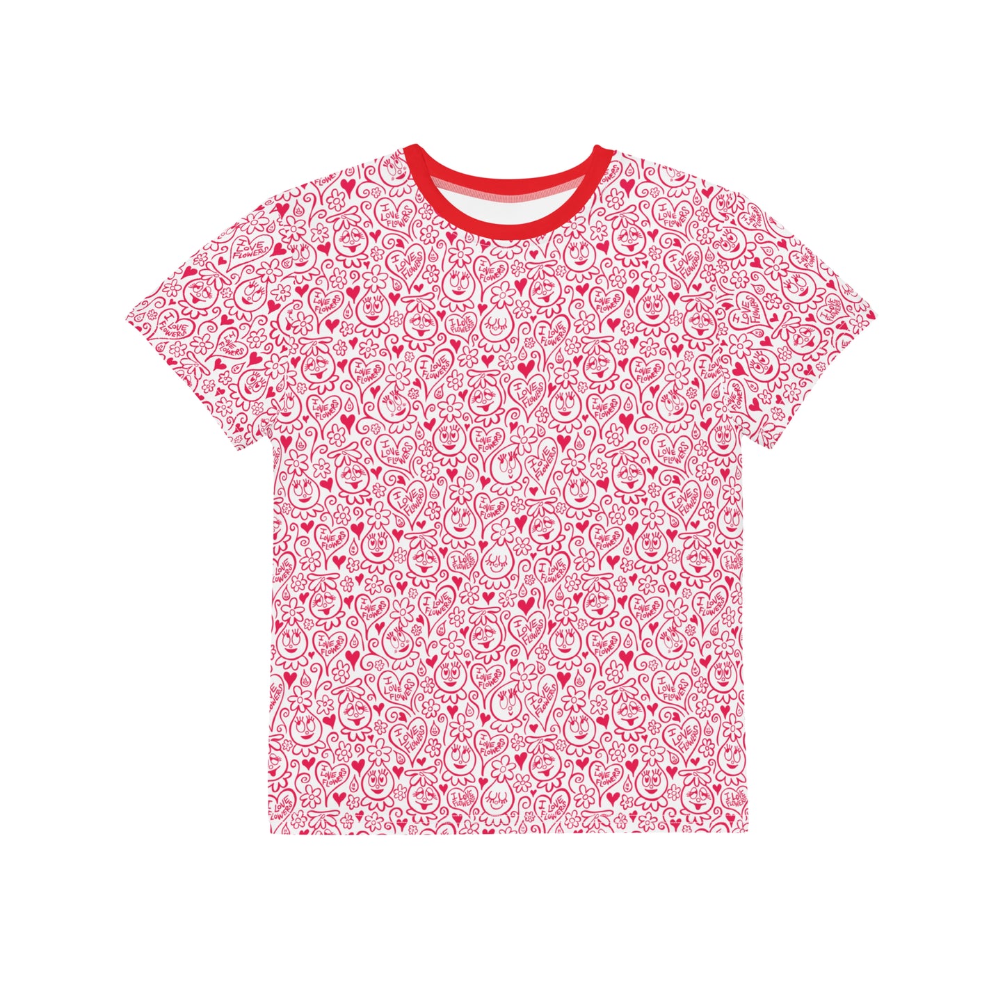 Youth Foofa "I Love Flowers!" Berries & Cream Print Tee